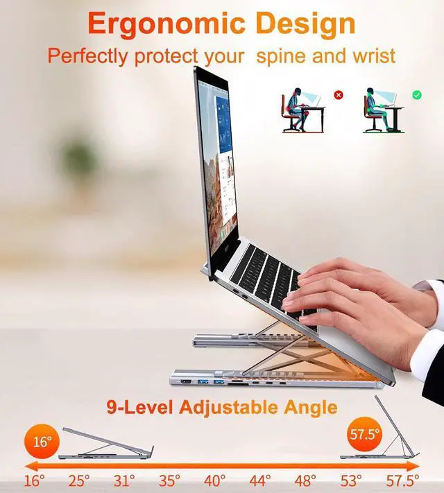 Alt view image 4 of 7 - USB C Laptop Docking Station Stand, USB C Dock Tablet Stand, 8 in 1 USB C Hub with 4K HDMI, 2 USB 3.0, PD 100W, Universal Dock Station for MacBook Pro/Air/Dell/HP/Surface/Lenovo, Plug and Play