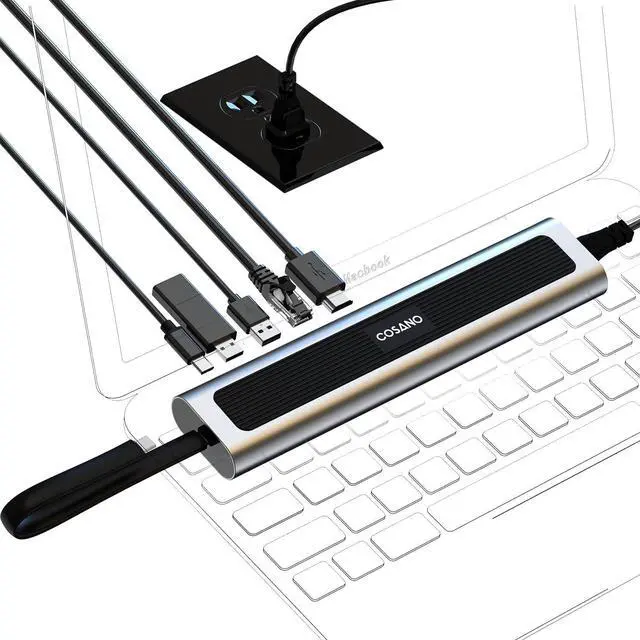 Main image of COSANO 100W MacBook Pro Docking Station - Aluminum Mac Mini Stand & USB-C Hub with 4K HDMI - Universal Dock for Apple Devices with 100W Built-in Power + Double-Ended USB-C Cable + AC Power Cable