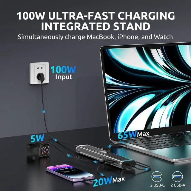 Alt view image 3 of 7 - COSANO 100W MacBook Pro Docking Station - Aluminum Mac Mini Stand & USB-C Hub with 4K HDMI - Universal Dock for Apple Devices with 100W Built-in Power + Double-Ended USB-C Cable + AC Power Cable
