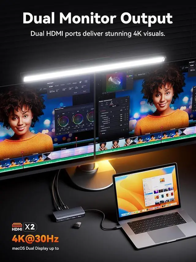 Alt view image 4 of 7 - QUUGE Docking Station Dual Monitor 2 HDMI, 7 in 1 USB C Hub with Dual HDMI 4K, PD Charging, 5Gbps USB 3.0, 3 USB2.0, USB C Docking Station for MacBook Pro/ XPS/HP/Lenovo/Surface/Yoga etc