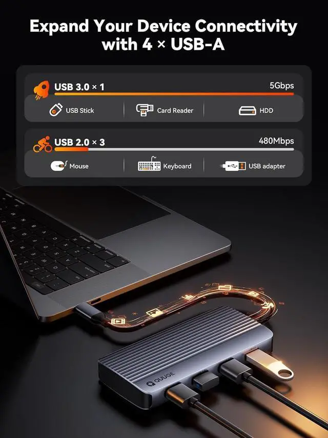 Alt view image 7 of 7 - QUUGE Docking Station Dual Monitor 2 HDMI, 7 in 1 USB C Hub with Dual HDMI 4K, PD Charging, 5Gbps USB 3.0, 3 USB2.0, USB C Docking Station for MacBook Pro/ XPS/HP/Lenovo/Surface/Yoga etc