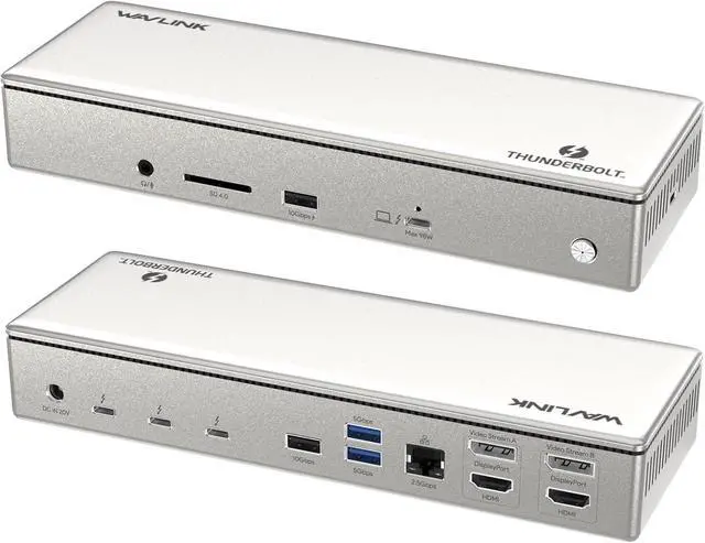 Main image of WAVLINK Thunderbolt 4 Dock with 100W Charging, Displaylink Docking Station Quad 4K@60Hz Monitors,3 Thunderbolt 4 Ports, 2.5G Ethernet, USB C Docking Station for Mac and PC,Displaylink Driver Required