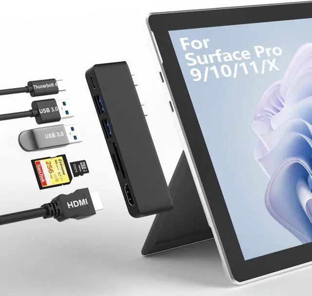 Main image of Surface Pro 9/10/11/X Accessories, Surface Pro 9 Docking Station with 4K HDMI, USB-C Thunerbolt 4 (Display+Data+PD Charging), 2 USB 3.0, SD/TF Card Reader for Surface Pro 9/Pro10/Pro11/ProX