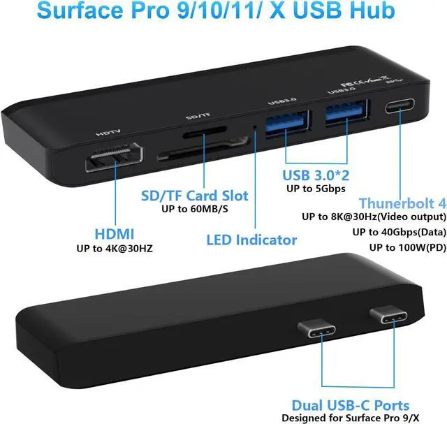 Alt view image 2 of 7 - Surface Pro 9/10/11/X Accessories, Surface Pro 9 Docking Station with 4K HDMI, USB-C Thunerbolt 4 (Display+Data+PD Charging), 2 USB 3.0, SD/TF Card Reader for Surface Pro 9/Pro10/Pro11/ProX