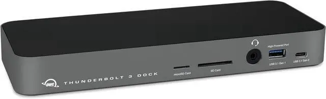Main image of OWC 14-Port Thunderbolt Dock, 85W charging, (2) Thunderbolt 40 Gb/s (USB-C), (5) USB 3.2 Type-A, USB 3.2 (10Gb/s) Type-C, Mini DisplayPort, GbE, Audio, Single 5K or Dual 4K Displays, cable, For Mac/PC