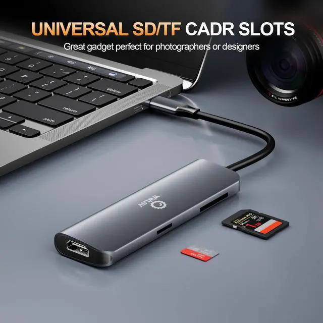 Alt view image 6 of 7 - USB C Hub Multiport Adapter for MacBook/Dell/HP/Lenovo, 8 in 1 Laptop Docking Station with 4K@60Hz HDMI, USB Hub for Laptop with USB 3.0/PD Charging/SD&TF Slots