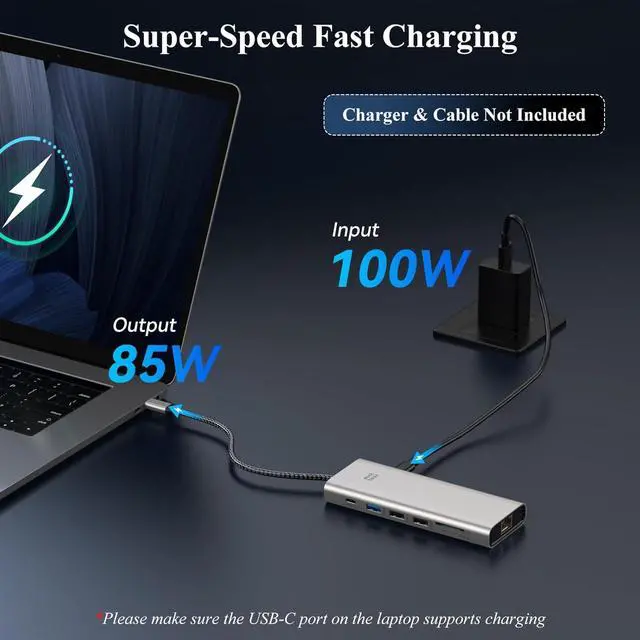 Alt view image 6 of 7 - Minthouz USB C Docking Station,12-in-1 Laptop Docking Station Dual Monitor with Dual 8k DisplayPort+4k HDMI+10Gbps, 3 USB A/C, 100W PD, Ethernet, SD/TF, Audio, USB C Hub for MacBook/Dell/HP/Surface
