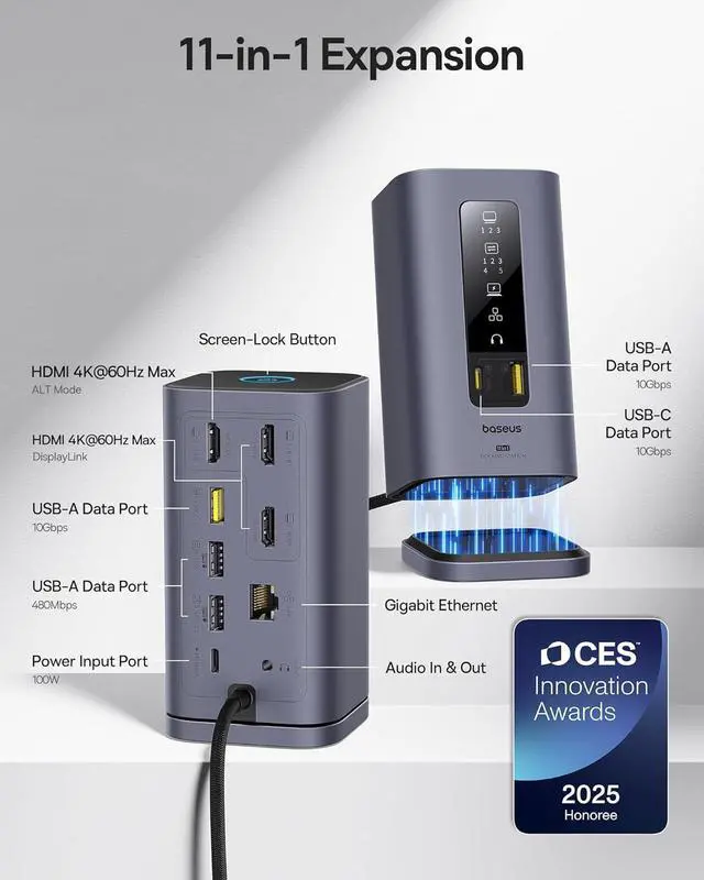Alt view image 3 of 7 - Baseus 11in 1 MAC Docking Station & 0.3" Slim Magsafe Power Bank