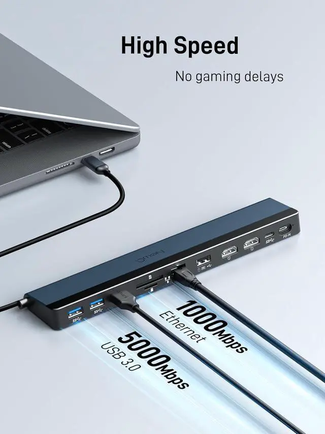 Alt view image 7 of 7 - USB C Docking Station Dual Monitor, with Dual HDMI 4K@30~60Hz, USB-A, USB-C, PD-in 100W, SD/TF Slot, Gigabit Ethernet, 3.5mm Audio, Dock for MacBook, Windows, Chromebook