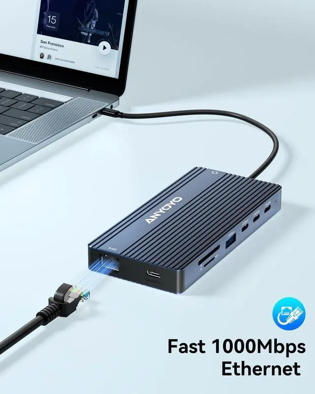 Alt view image 7 of 7 - ANYOYO USB C Docking Station Dual Monitor 14-in-1 Docking Station 3 Monitor(2 HDMI+ Video Out) 10Gbps (4*USB-C+1A) +PD100W+Ethernet+SD/TF Laptop Dock Multiport Adapter for /HP/Lenovo/Thinkpad