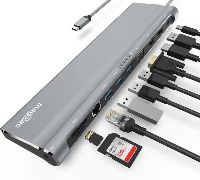 Main image of USB C Docking Station Dual Monitor 12 in 1 Laptop Docking Station 3 Monitor 4K Display with HDMI, DP, VGA, USB 3.0, 100w PD, 1000Mbps LAN, TF/SD, Audio, USB C Dock Compatible with Windows Laptop