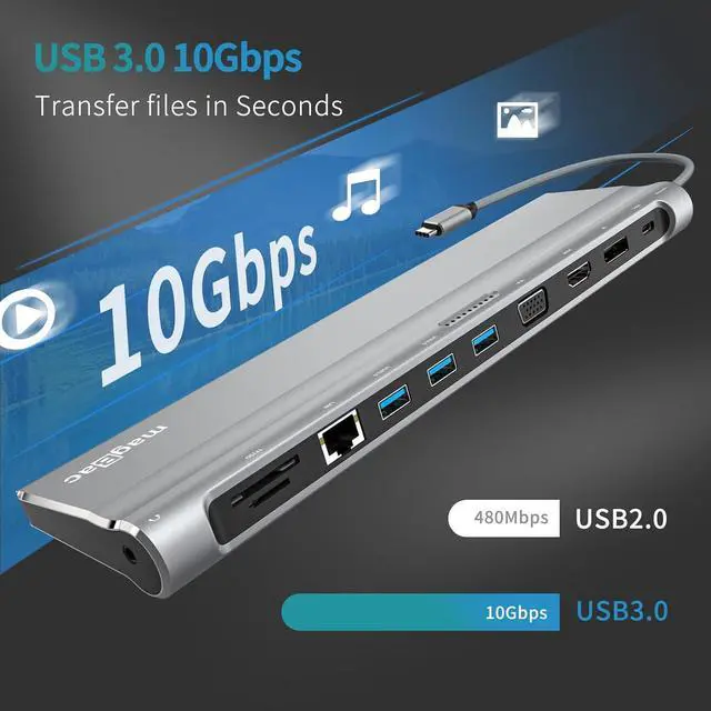 Alt view image 5 of 7 - USB C Docking Station Dual Monitor 12 in 1 Laptop Docking Station 3 Monitor 4K Display with HDMI, DP, VGA, USB 3.0, 100w PD, 1000Mbps LAN, TF/SD, Audio, USB C Dock Compatible with Windows Laptop