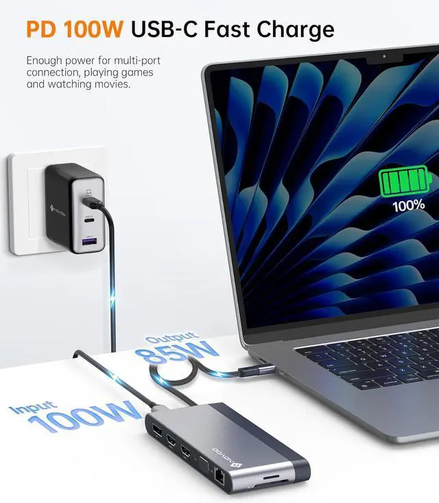 Alt view image 5 of 7 - USB C Docking Station Dual Monitor for Dell HP Triple 4K Display Single 8K@30Hz/4K@60Hz USB C Hub Multiport Adapter 14 in 1 with 2HDMI DP VGA USB-C 3.0 5USB RJ45 PD SD/TF for MacBook Lenovo/iPhone 15