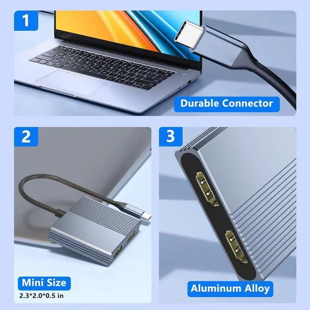 Alt view image 7 of 7 - Dual HDMI Adapter for 2 Monitors, Dual 4K@60Hz HDMI Splitter for Dual Monitors, Dual Monitor Adapter, HDMI Splitter Extended Display, USB C Laptop Docking Station Dual Monitor for Dell/Mac/HP/Lenovo