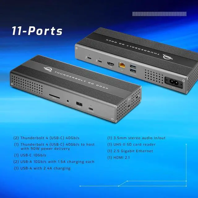 Alt view image 7 of 7 - OWC Thunderbolt Go Dock, 11 Ports, Built in Power Supply, 90W Charging, Thunderbolt 4 (USB-C), USB, HDMI, 2.5GbE, SD, Compatible with Thunderbolt and USB-C Devices, Supports Thunderbolt Share