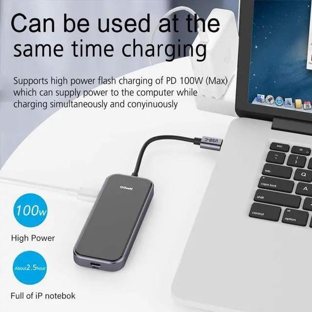 Alt view image 2 of 6 - QGeeM USB C Hub 5 in 1 Multi-Port Digital AV Adapter 4K HDMI, 100W Power Delivery, 3 USB-A Data Ports, USB C Dongle for MacBook Pro/Air, iPad Pro, iMac, iPhone 15 Pro/Pro Max, XPS, Thinkpad -Black