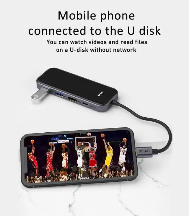 Alt view image 4 of 6 - QGeeM USB C Hub 5 in 1 Multi-Port Digital AV Adapter 4K HDMI, 100W Power Delivery, 3 USB-A Data Ports, USB C Dongle for MacBook Pro/Air, iPad Pro, iMac, iPhone 15 Pro/Pro Max, XPS, Thinkpad -Black