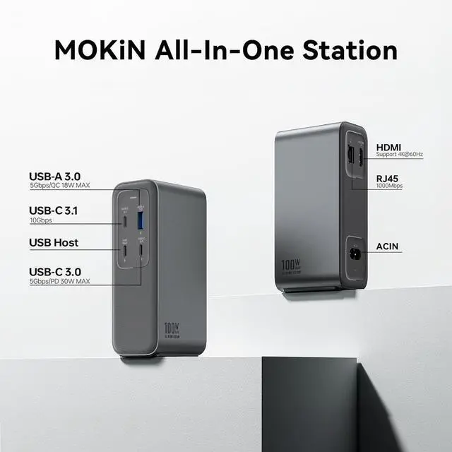 Alt view image 2 of 7 - 100W GaN Charger USB-C Docking Station, 4K HDMI, 10 Gbps Fast Data Transfers, Gigabit Ethernet Port, USB C Dock for MacBook Pro, Dell, iPhone 16/15, iPad, Laptop and More