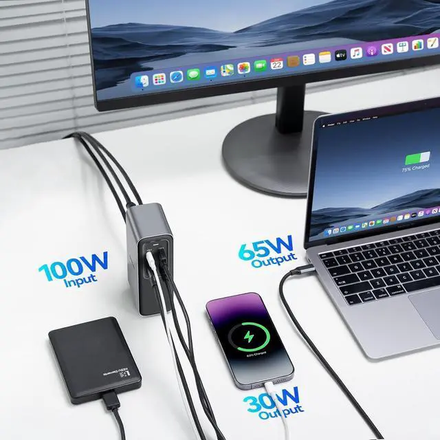Alt view image 3 of 7 - 100W GaN Charger USB-C Docking Station, 4K HDMI, 10 Gbps Fast Data Transfers, Gigabit Ethernet Port, USB C Dock for MacBook Pro, Dell, iPhone 16/15, iPad, Laptop and More