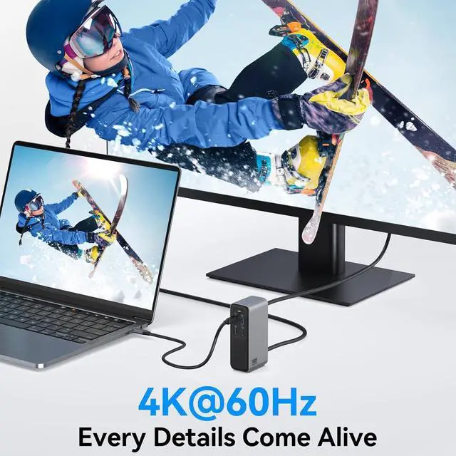 Alt view image 4 of 7 - 100W GaN Charger USB-C Docking Station, 4K HDMI, 10 Gbps Fast Data Transfers, Gigabit Ethernet Port, USB C Dock for MacBook Pro, Dell, iPhone 16/15, iPad, Laptop and More