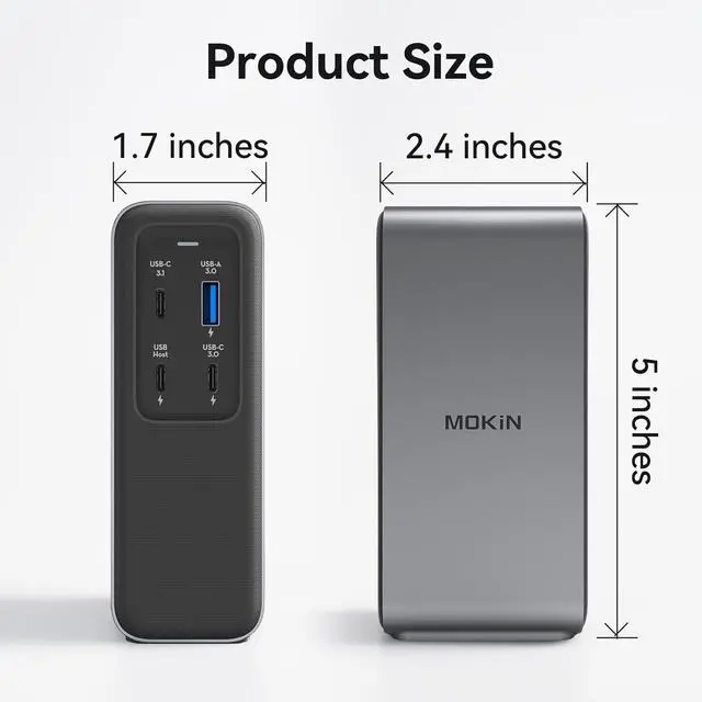 Alt view image 7 of 7 - 100W GaN Charger USB-C Docking Station, 4K HDMI, 10 Gbps Fast Data Transfers, Gigabit Ethernet Port, USB C Dock for MacBook Pro, Dell, iPhone 16/15, iPad, Laptop and More