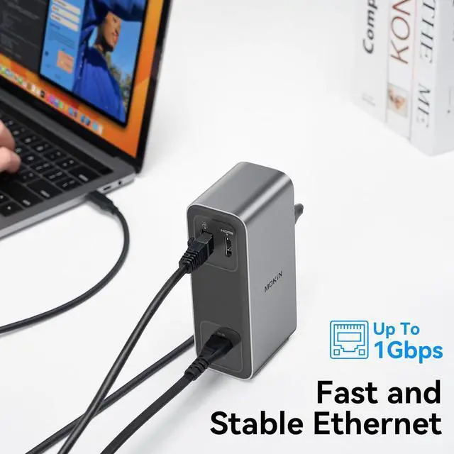 Alt view image 6 of 7 - 100W GaN Charger USB-C Docking Station, 4K HDMI, 10 Gbps Fast Data Transfers, Gigabit Ethernet Port, USB C Dock for MacBook Pro, Dell, iPhone 16/15, iPad, Laptop and More