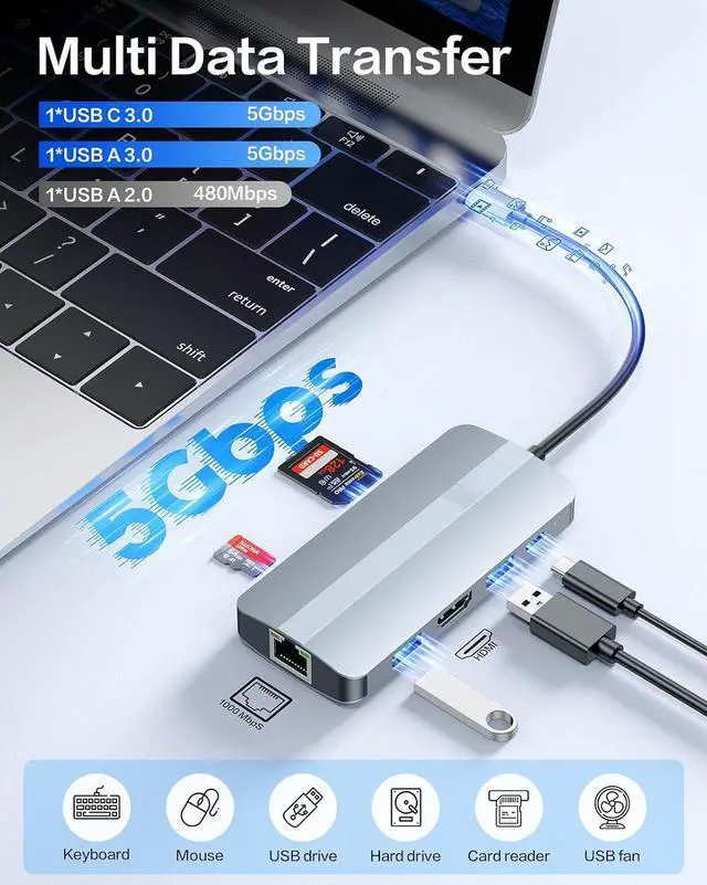 Alt view image 4 of 7 - USB C Laptop Docking Station, 7 in 1 USB C Dock with 1000Mbps, 2 USB Port, HDMI 4K, 100W PD, SD/TF Card Reader for MacBook/Dell/HP/Surface/Lenovo etc