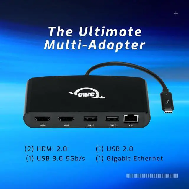 Alt view image 2 of 6 - OWC Thunderbolt mini Dock, Bus-Powered 5-Port Multi-Adapter with Dual 4K HDMI, Dual USB, Gigabit Ethernet, Integrated 7.2-inch TB Cable, for TB (USB-C) Equipped Mac and PC