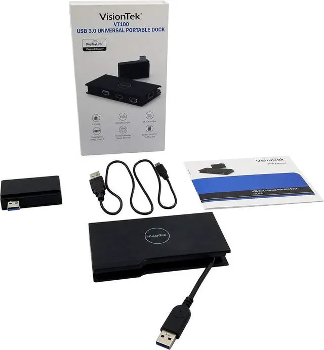 Alt view image 6 of 6 - VisionTek VT100 Portable USB-A Dual Monitor Hub - 1x HDMI, 1x VGA, 2x USB Ports, micro/SD Reader, Ethernet for Windows