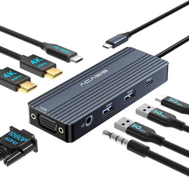 Main image of ACASIS USB C Docking Station Dual Monitors,Laptop Docking Station with Dual HDMI 4K@60HZ,1*VGA 1080P@60HZ,2 * 5G USB A,1 * 5G USB C,3.5MM Audio,PD100W;8 in 1 USB C Dock for MacBook M4/M3/M2/M1/Windows