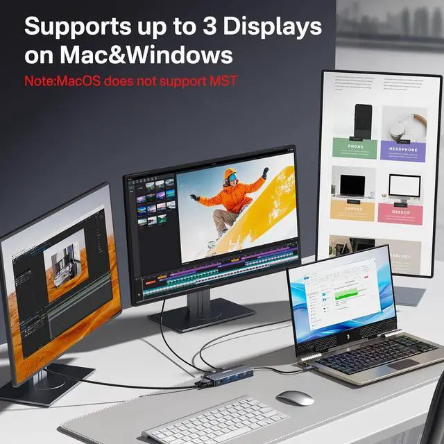 Alt view image 5 of 7 - ACASIS USB C Docking Station Dual Monitors,Laptop Docking Station with Dual HDMI 4K@60HZ,1*VGA 1080P@60HZ,2 * 5G USB A,1 * 5G USB C,3.5MM Audio,PD100W;8 in 1 USB C Dock for MacBook M4/M3/M2/M1/Windows