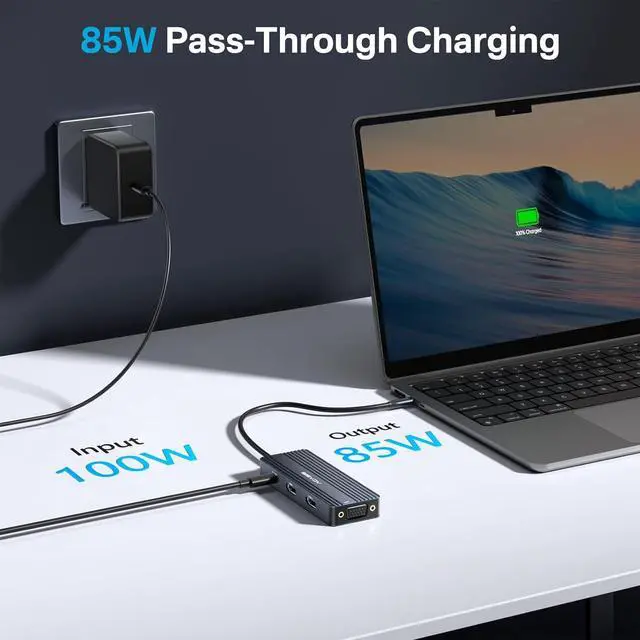 Alt view image 6 of 7 - ACASIS USB C Docking Station Dual Monitors,Laptop Docking Station with Dual HDMI 4K@60HZ,1*VGA 1080P@60HZ,2 * 5G USB A,1 * 5G USB C,3.5MM Audio,PD100W;8 in 1 USB C Dock for MacBook M4/M3/M2/M1/Windows