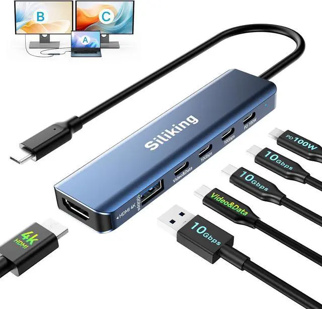 Main image of USB C Docking Station Dual Monitor 4K@60Hz HDMI, USB C Video Output Hub with HDMI,10G USB A/C,100W PD, USB C Splitter Adapter, USB C to USB C Dual Monitor for Windows/MacOS,MacBook air