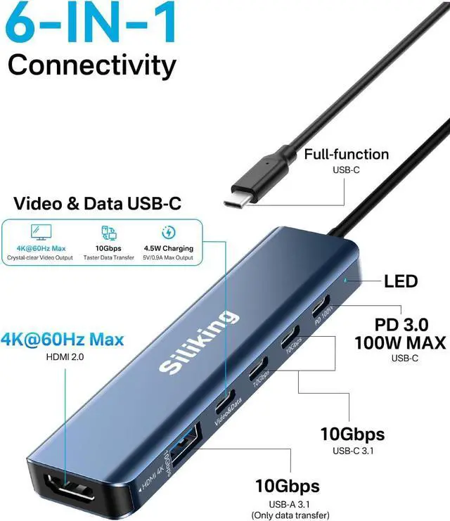 Alt view image 2 of 7 - USB C Docking Station Dual Monitor 4K@60Hz HDMI, USB C Video Output Hub with HDMI,10G USB A/C,100W PD, USB C Splitter Adapter, USB C to USB C Dual Monitor for Windows/MacOS,MacBook air