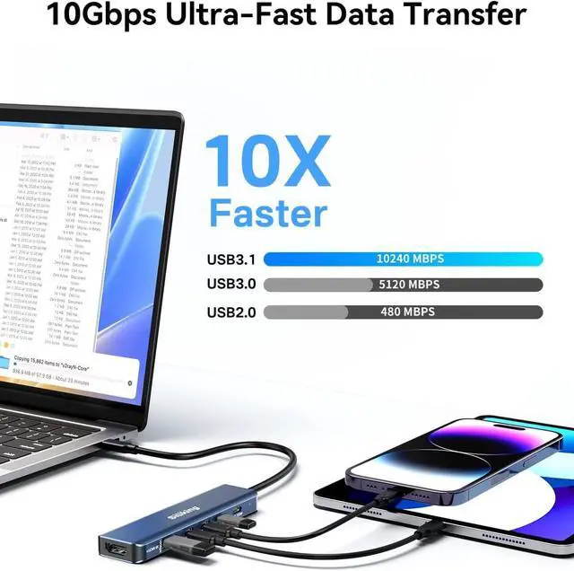 Alt view image 5 of 7 - USB C Docking Station Dual Monitor 4K@60Hz HDMI, USB C Video Output Hub with HDMI,10G USB A/C,100W PD, USB C Splitter Adapter, USB C to USB C Dual Monitor for Windows/MacOS,MacBook air