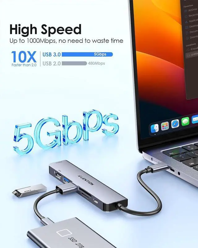 Alt view image 4 of 7 - LENTION USB C Hub, Dual HDMI 4K@60Hz for MacBook, 7-in-1 USB C Docking Station, PD 100W, 5Gbps Data Transfer, SD Card Reader, Dual Monitor Adapter for M1/M2/M3/M4 macOS Systems, Windows (CE45)