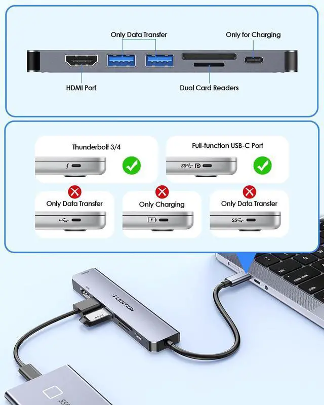 Alt view image 7 of 7 - LENTION USB C Hub, Dual HDMI 4K@60Hz for MacBook, 7-in-1 USB C Docking Station, PD 100W, 5Gbps Data Transfer, SD Card Reader, Dual Monitor Adapter for M1/M2/M3/M4 macOS Systems, Windows (CE45)