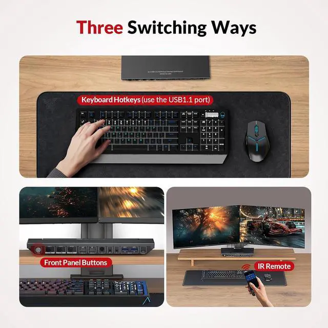 Alt view image 6 of 7 - AV Access KVM Switch Dock for a Laptop and 2 Desktop PCs, Dual 4K Monitor USB C Docking Station, Type-C 65W Charging for Laptop, Ethernet, EDID, Hotkey Switch, HDMI, 4K@60Hz, 1080P@240Hz, USB 3.0