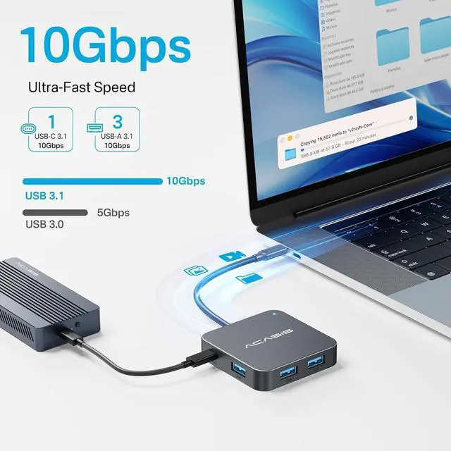 Alt view image 3 of 6 - USB C Hub 10Gbps, Multiport Adapter with 4K60 HDMI, 100 W Power Delivery, 3 USB A 3.1+1 USB-C 3.1 Data Port, USB C to HDMI Adapter for MacBook, Dell, Lenovo, Surface, iPad PRO, XPS(Grey)