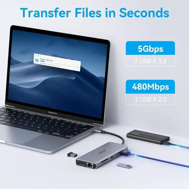 Alt view image 7 of 7 - USB C Docking Station 3 Monitors,USB C Hub with 2 HDMI, DisplayPort, 100W PD, 4 *USB, Gigabit Ethernet, SD/TF Card Reader, Audio Port,Multiport Adapter for Laptops,HP, , Lenovo, Surface