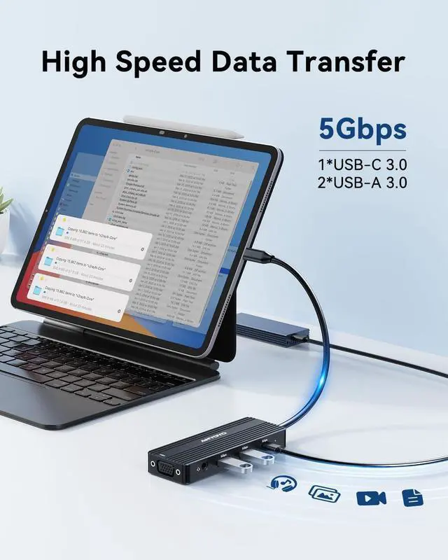 Alt view image 5 of 7 - ANYOYO USB C Docking Station, 8 in 1 Docking Station Dual Monitor, Docking Station 3 Monitors with Dual HDMI and VGA, 5Gbps Data Transfers, Laptop Dock for MacBook Air/Pro,Dell XPS,HPBlack