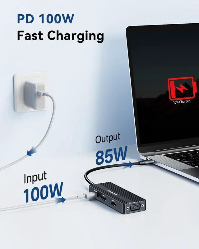 Alt view image 6 of 7 - ANYOYO USB C Docking Station, 8 in 1 Docking Station Dual Monitor, Docking Station 3 Monitors with Dual HDMI and VGA, 5Gbps Data Transfers, Laptop Dock for MacBook Air/Pro,Dell XPS,HPBlack