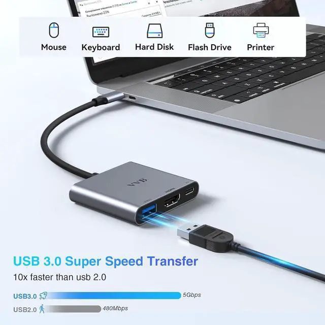 Alt view image 4 of 6 - USB C to HDMI Adapter,Type C to Adapter Multiport USB-C Hub Digital AV Converter with 4K HDMI,USB3.0,USB C PD Charge Port for iPad Pro/air,MacBook Pro/air,Tablet,Switch,iPhone 15 and More USBC Device