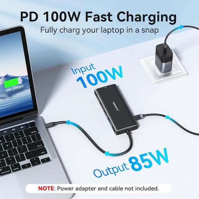 Alt view image 6 of 7 - ABIWAZY USB C Hub Multiport Adapter, 10 in 1 USBC to Ethernet Adapter with 4K HDMI, Ethernet Gigabit, 100W PD, USB-C Data Port and SD/TF Slot for MacBook Pro/Air, Dell XPS, iPad Pro, Galaxy (Black)