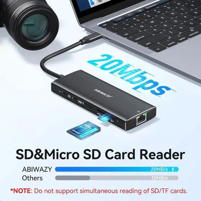 Alt view image 7 of 7 - ABIWAZY USB C Hub Multiport Adapter, 10 in 1 USBC to Ethernet Adapter with 4K HDMI, Ethernet Gigabit, 100W PD, USB-C Data Port and SD/TF Slot for MacBook Pro/Air, Dell XPS, iPad Pro, Galaxy (Black)