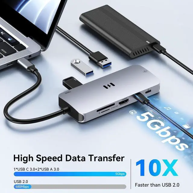 Alt view image 4 of 7 - USB C Adapters for MacBook Pro/Air, Mac Dongle with 3 USB Port, 9 in 1 Macbook Hub to HDMI, RJ45 Ethernet,100W Pd Charging, USB C to SD/TF Card Reader Compatible With Macbook/Dell XPS, Lenovo Thinkpad