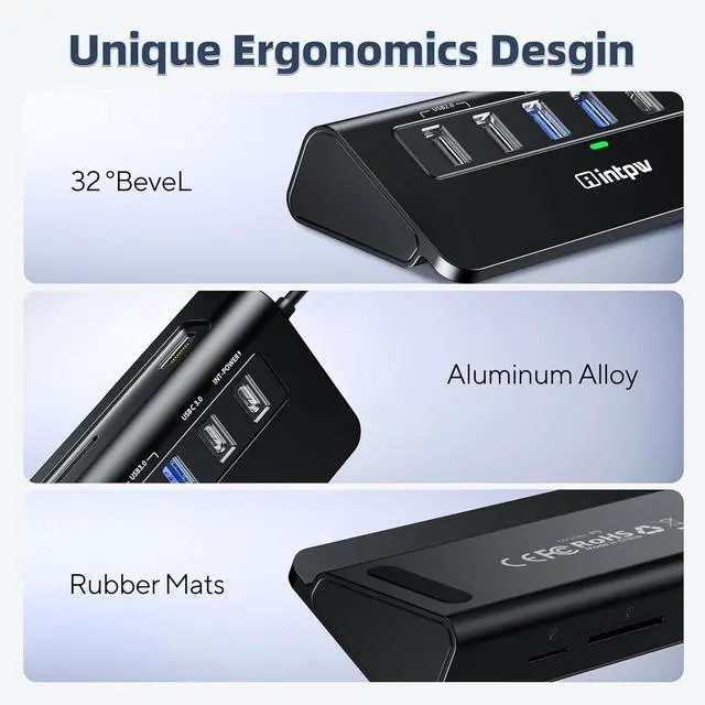 Alt view image 3 of 7 - USB C Hub INTPW 9-in-1 USB C to HDMI Adapter with 4K HDMI PD 100W USB-C and 2 USB A 3.0 5Gbps 2 USB A 2.0 SD/TF Slots for MacBook Pro/Air iPad Pro iPhone 15/16 Series and Other Type C Devices
