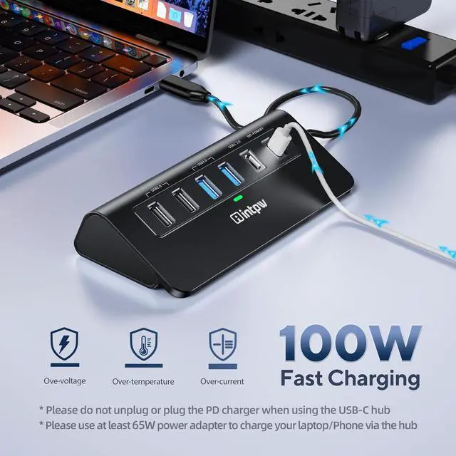 Alt view image 6 of 7 - USB C Hub INTPW 9-in-1 USB C to HDMI Adapter with 4K HDMI PD 100W USB-C and 2 USB A 3.0 5Gbps 2 USB A 2.0 SD/TF Slots for MacBook Pro/Air iPad Pro iPhone 15/16 Series and Other Type C Devices