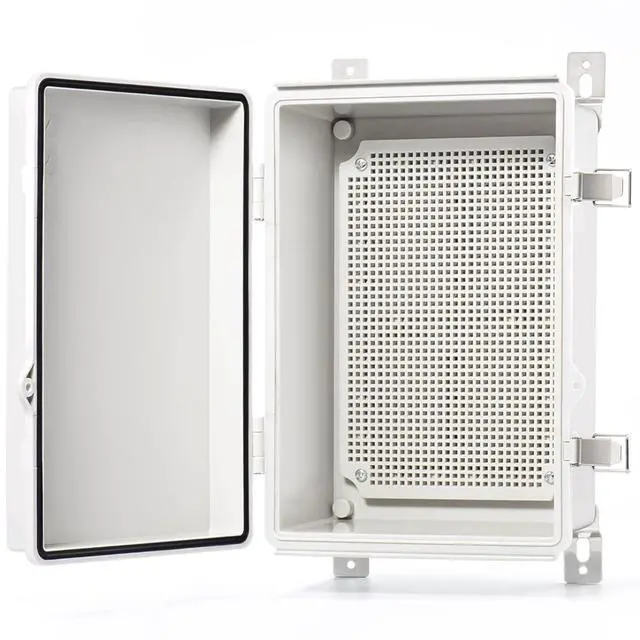 Main image of QILIPSU Waterproof Junction Box Outdoor Electrical Enclosure IP67 Plastic Weatherproof Project Box with Mounting Plate, Wall Brackets, Hinged Grey Cover 11.2"x7.7"x5.1"