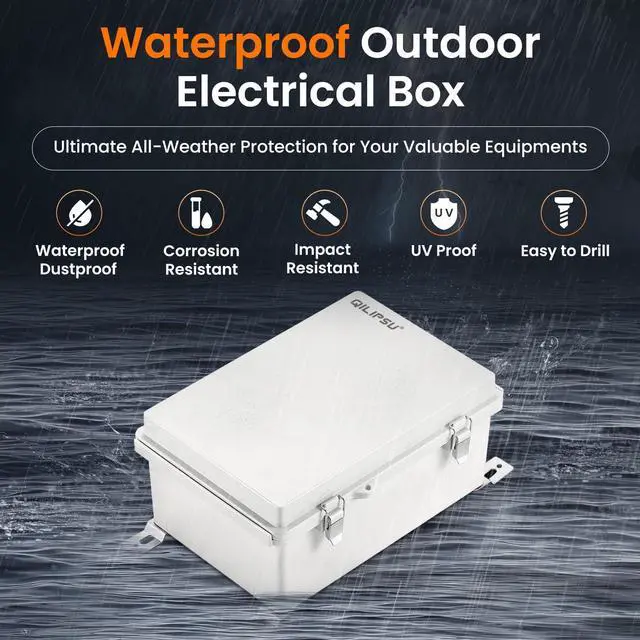 Alt view image 2 of 7 - QILIPSU Waterproof Junction Box Outdoor Electrical Enclosure IP67 Plastic Weatherproof Project Box with Mounting Plate, Wall Brackets, Hinged Grey Cover 11.2"x7.7"x5.1"